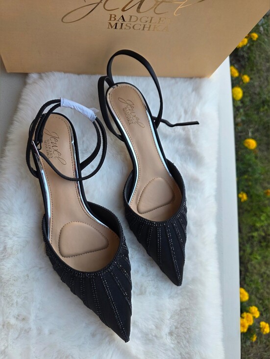 Jewel Badgley Mischka Shoes - Jewel Badgley Mischka Women's Fable Evening Pumps - Black Satin, 7.5